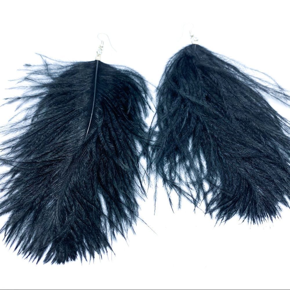 NWT Black Feather fish Hook Earrings